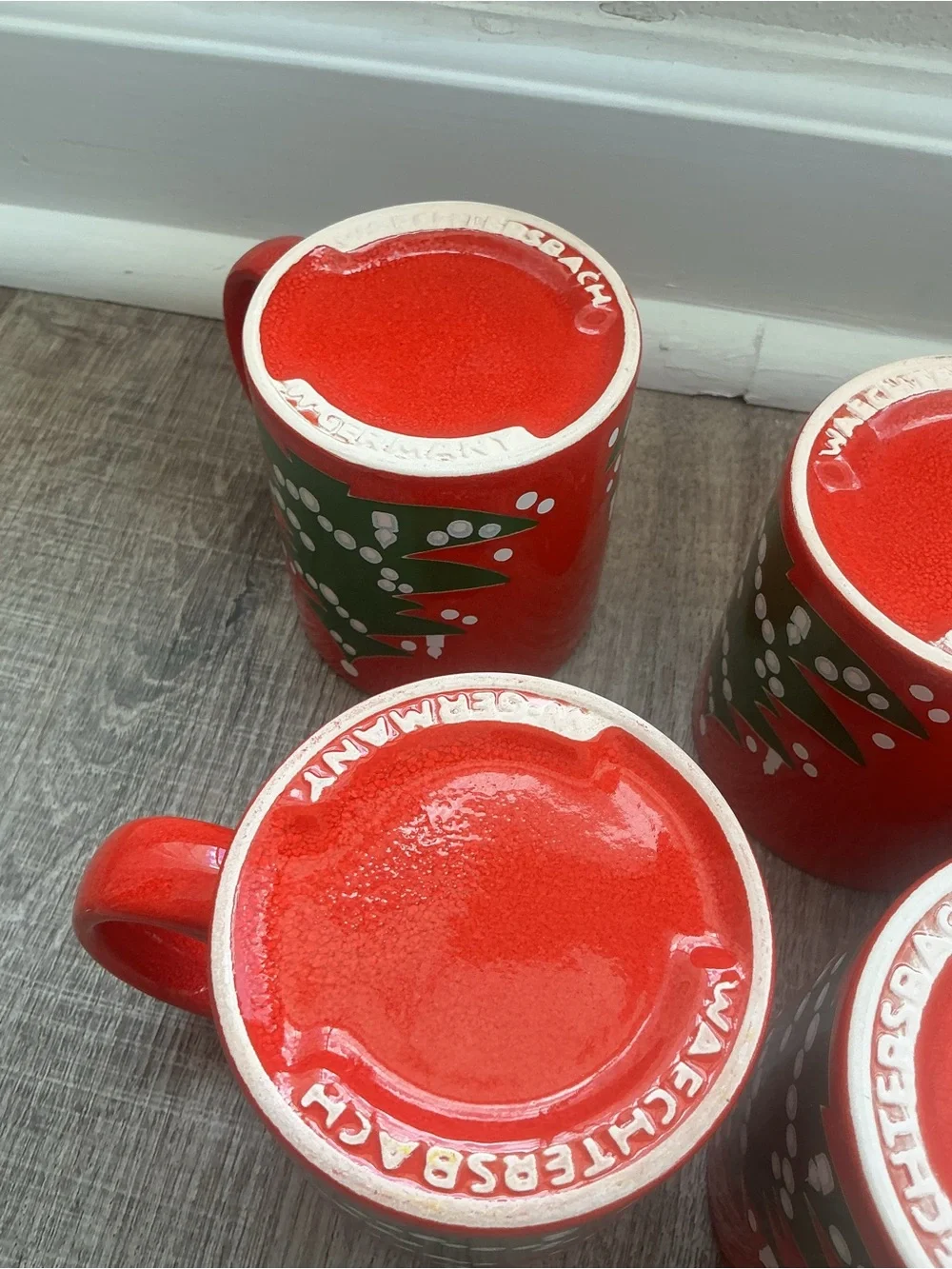 Lot of 8 Vintage Waechtersbach Christmas Tree Red Mugs Cups West Germany Vtg